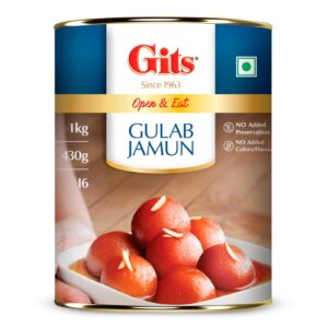 Gits Open & Eat Gulab Jamun Tin, 16 Pieces per Can, Mouth-Watering Indian Mithai, 1Kg