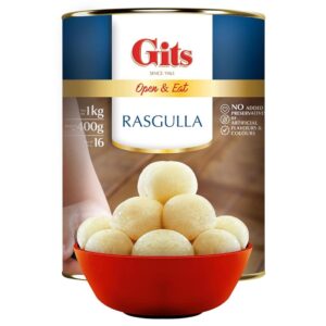 Gits Open & Eat Rasgulla Tin, 16 Pieces per Can, Mouth-Watering Indian Mithai, 1Kg